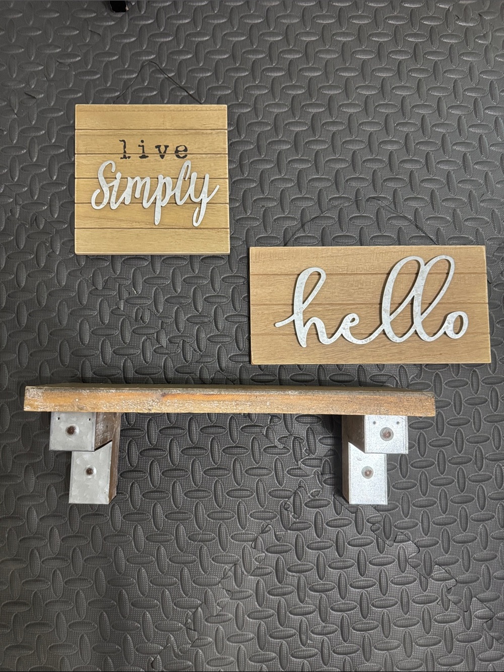 Live Simply & Hello Wooden Wall Signs Plus Shelf Set